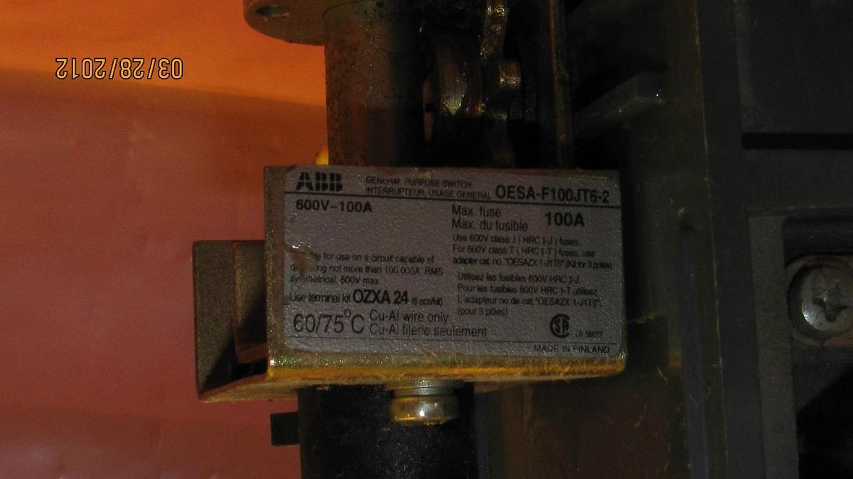 Used ABB DISCONNECT SWITCH OESA-F100JT6-2 OESAF100JT62 100 AMP 100A A