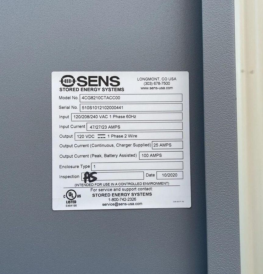 Sens Stored Energy Systems 4CG8210CTACC00 1Ph 120V DC battery backup UPC Eaton