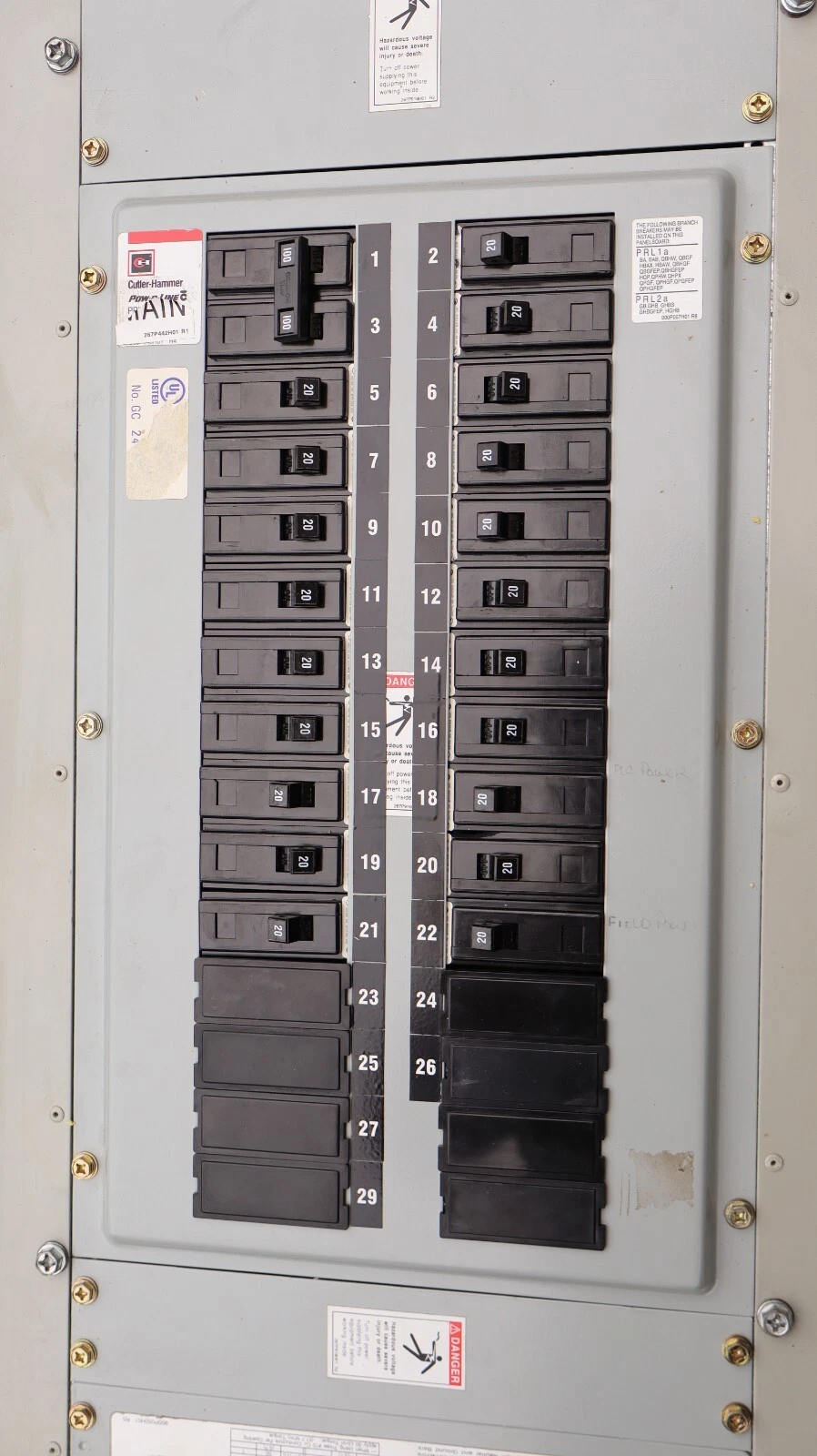 Used Cutler-Hammer Panelboard Pow-R-Line PRL1a 1ph 100a in Stahlin N30206HWT Enclosur