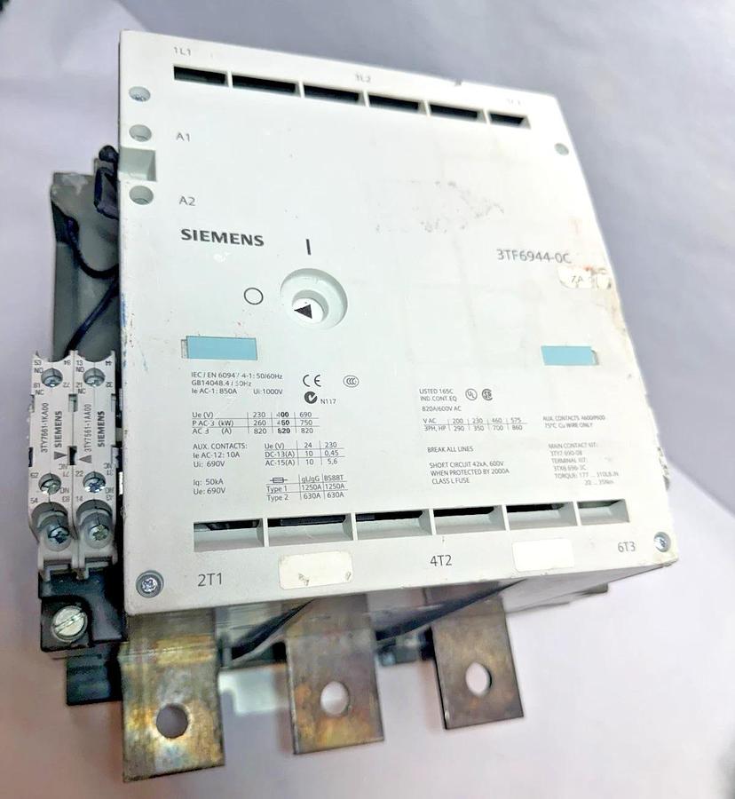 Siemens 3TF6944-0C Contactor,  500HP, 820Amp, 600VAC, 3-Pole, 120VAC Coil 820A