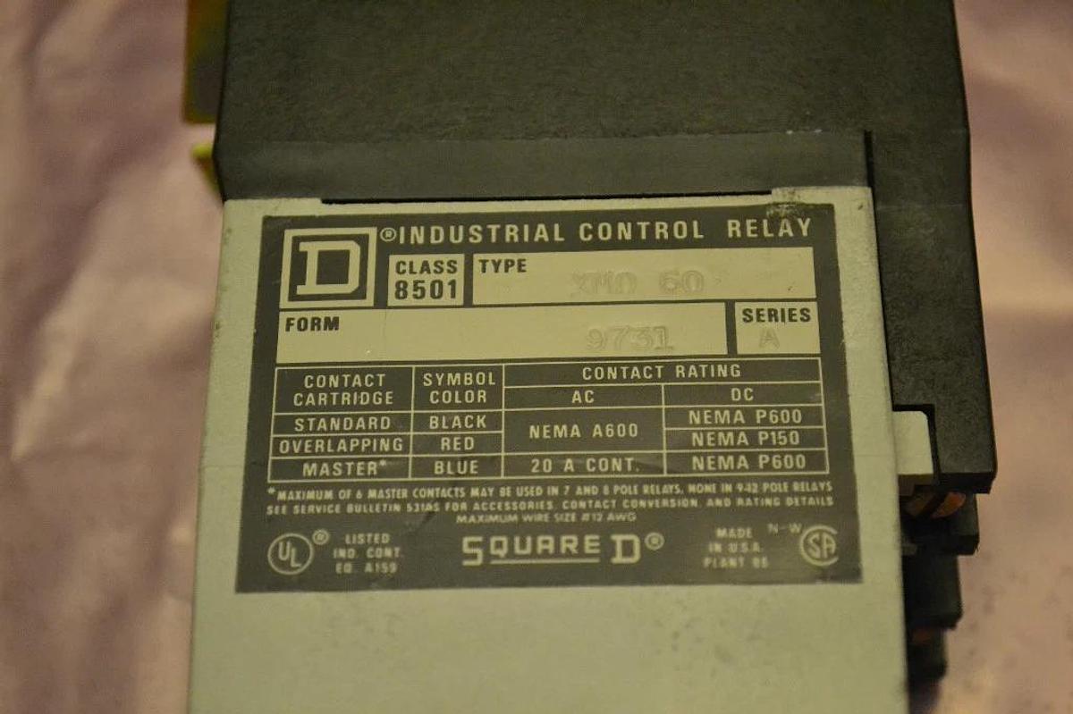 Used Square D Master Relay 8501 XMO 60 8501XMO60 110/120V