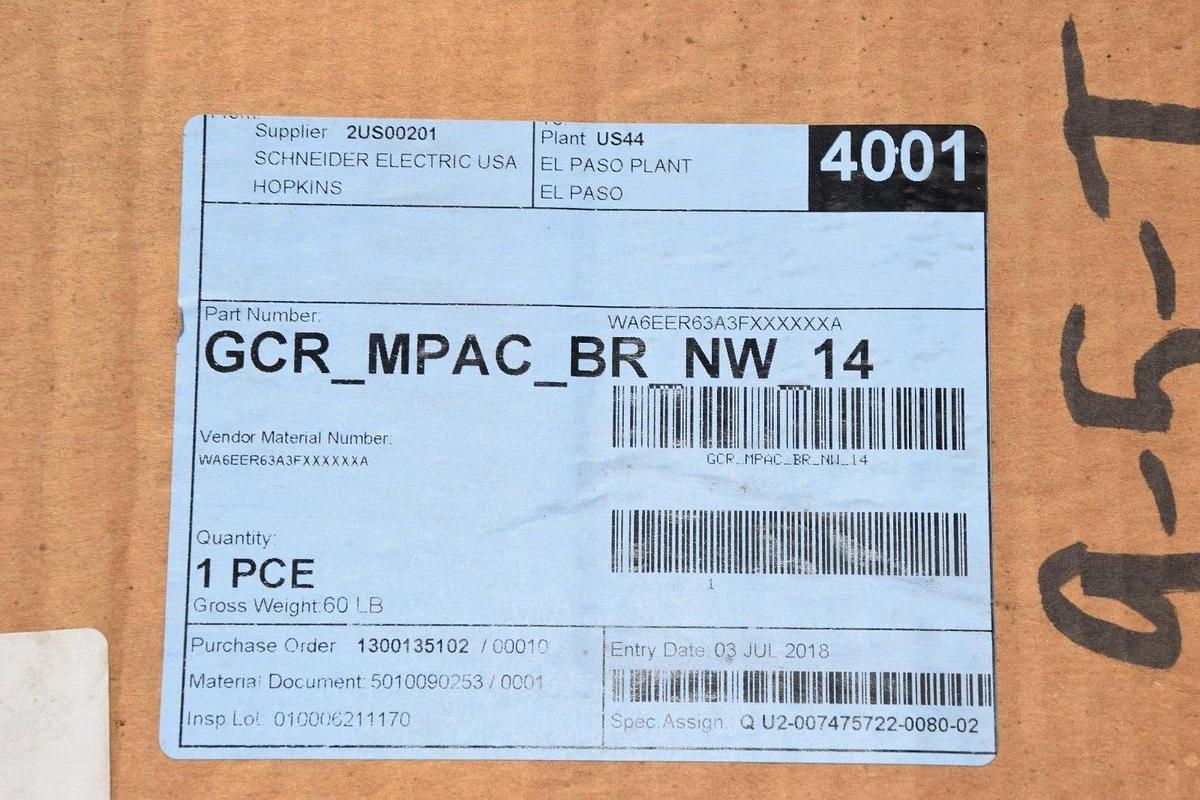 Square D Masterpact Breaker 1600A 1600 Amp NW16H3 WA6EER63A3FXXXXXXA (NEW)