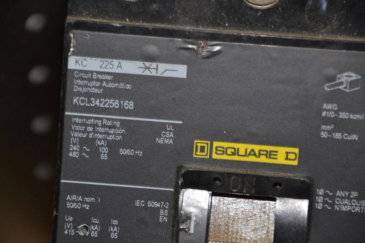 Used SQUARE D SHUNT TRIP BREAKER KCL342256168 225A 225 A AMP 480V VOLT 3 POLE