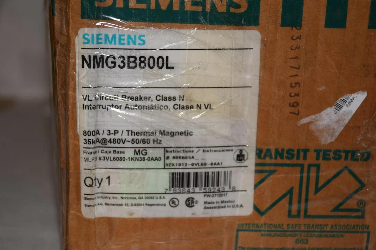 Siemens NMG VL Breaker NMG3B800L 800a 800 amp 3p NEW