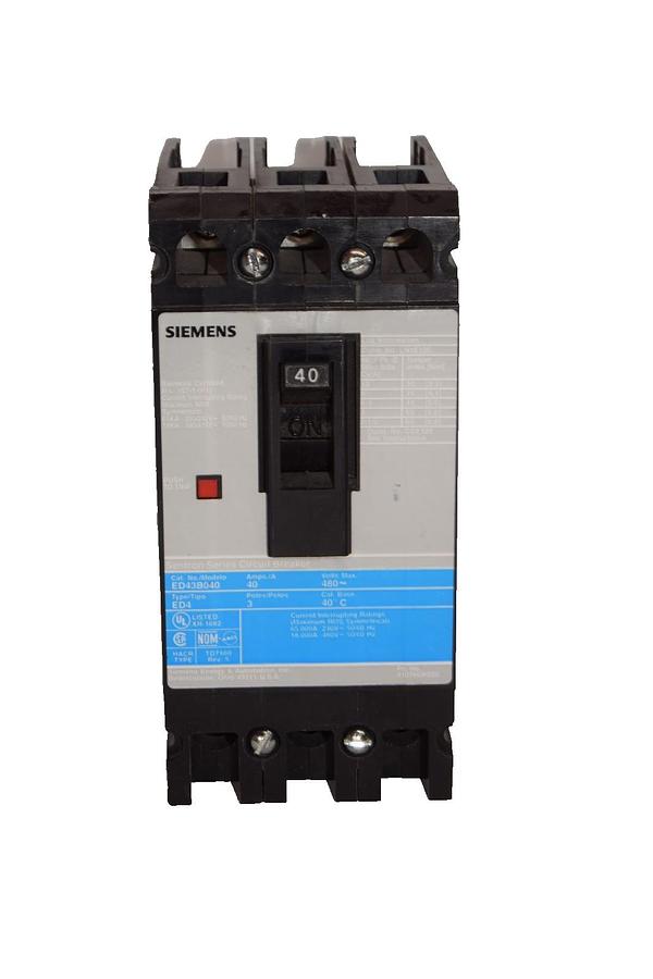 Used Siemens ED43B040 40A Amp 480V 3P Type ED4 Sentron Series Circuit Breaker
