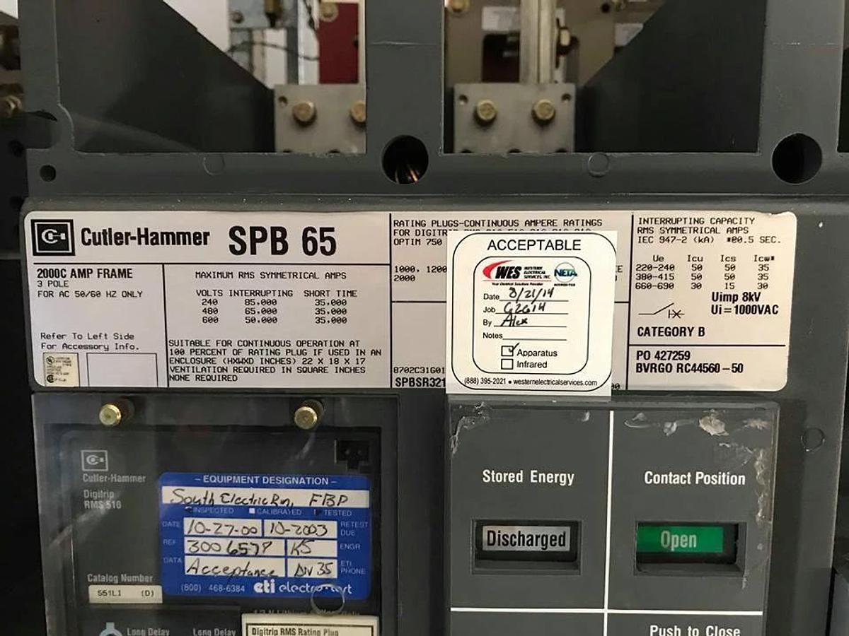 Used Eaton Powerware 2000A System Bypass switchgear SBM261621011111 2000A CH SPB65