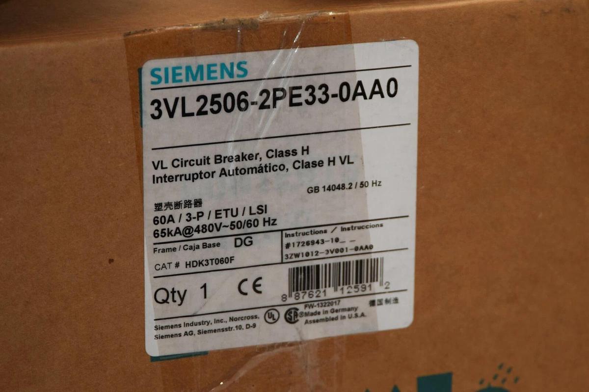 SIEMENS VL Circuit Breaker 3VL2506-2PE33-0AA0 60A 60 A Amp 3P HDK3T060F NEW