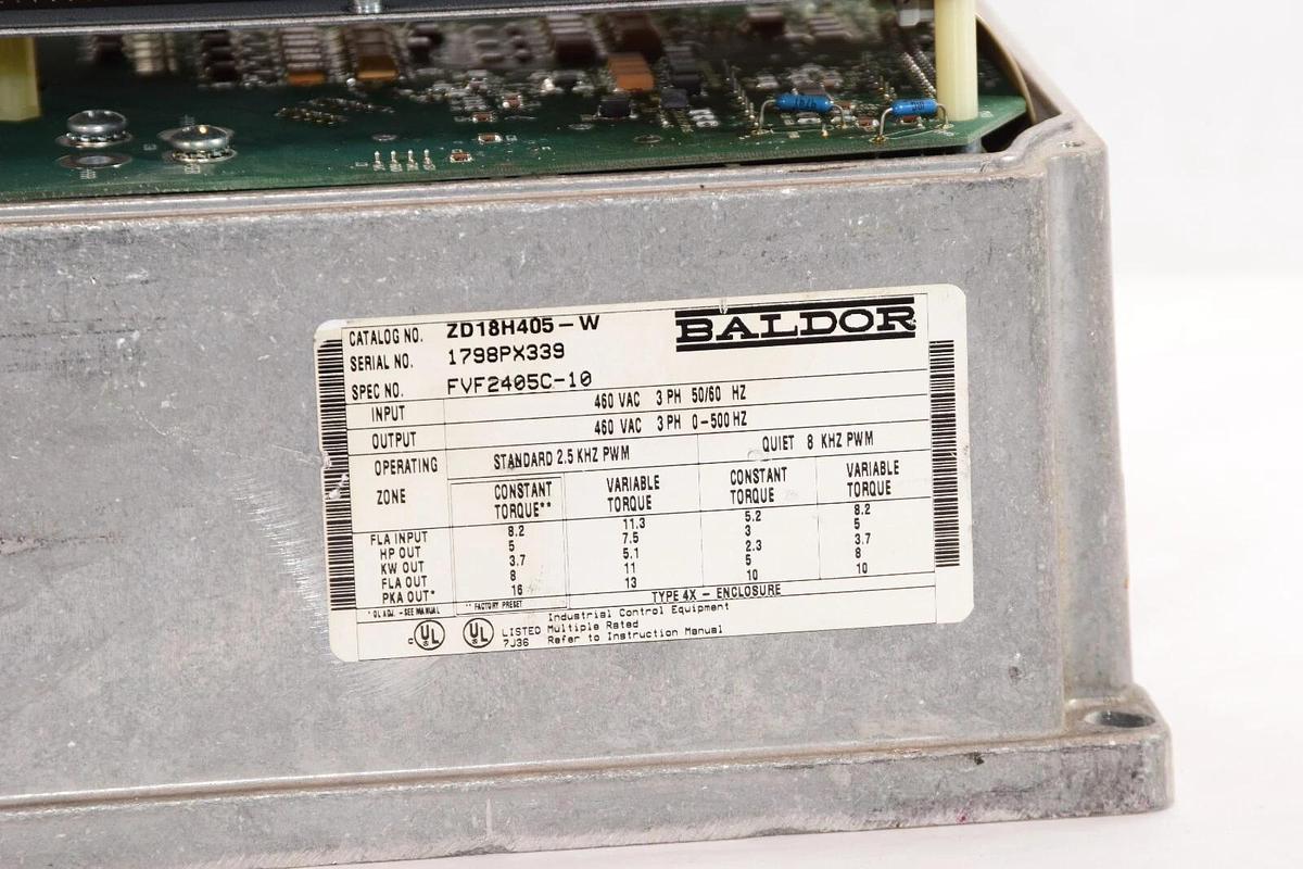 Used BALDOR ZD18H405-W 460Vac 3Ph 50/60Hz Vector Drive