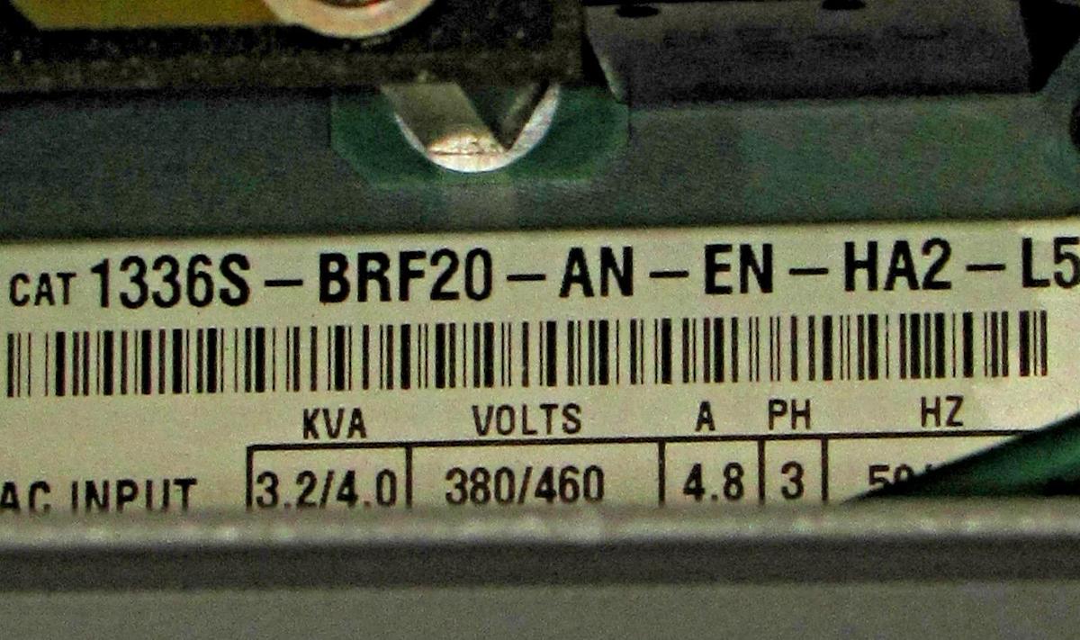 Used ALLEN BRADLEY AC DRIVE  1336S-BRF20-AN-EN-HA2-L5 SER A 3.2 KVA 1336S RFR20 AN
