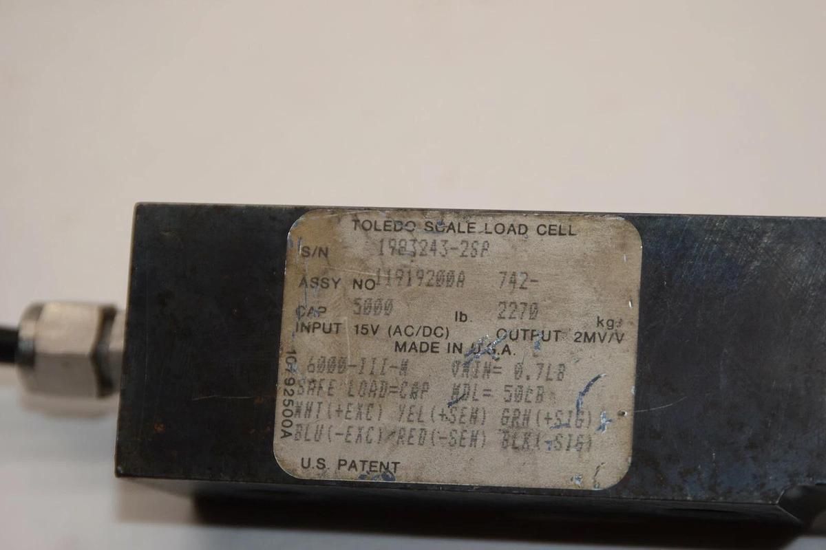 Used TOLEDO SCALE 11919200A 1983243-2SP 5000 Cap 2270lb 15V Load Cell