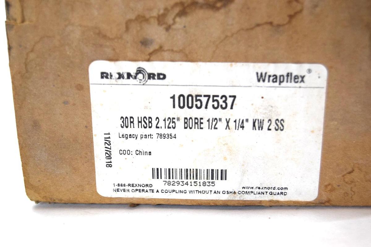 Rexnord Wrapflex Coupling Hub 30R HSB 2.125" Bore 1/2"x1/4" KW 2 SS 10057537 NEW
