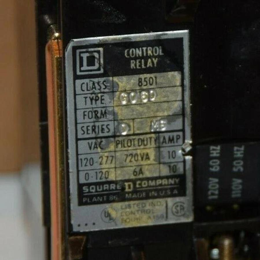 SQUARE D 8501 G0-60 Series D 110/120V 50/60Hz AC Control Relay