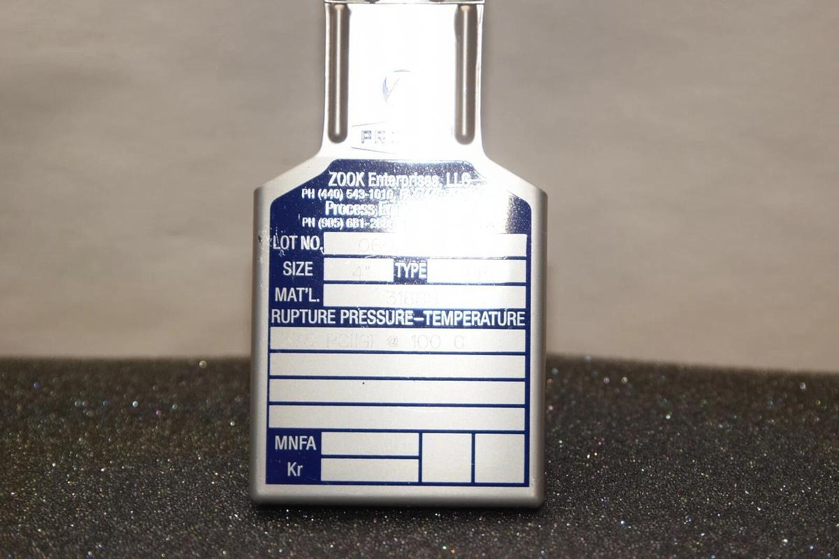 (NEW) ZOOK PRO-QUIP 060217-1730 4" SB 316SS 375psig Reverse Acting Rupture Disk