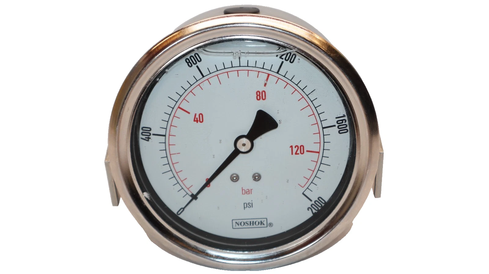 NOSHOK Gauge Back Connection 0-2000psi 1/4 NPT Liquid Filled 137.9 Bar (NEW)