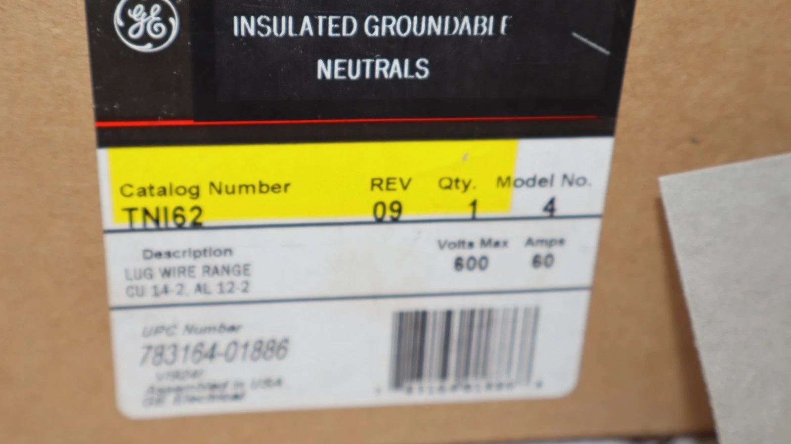 GE Insulated Groundable Neutral TNI62 600VAC 250DC 60Amp (Lot of 3)