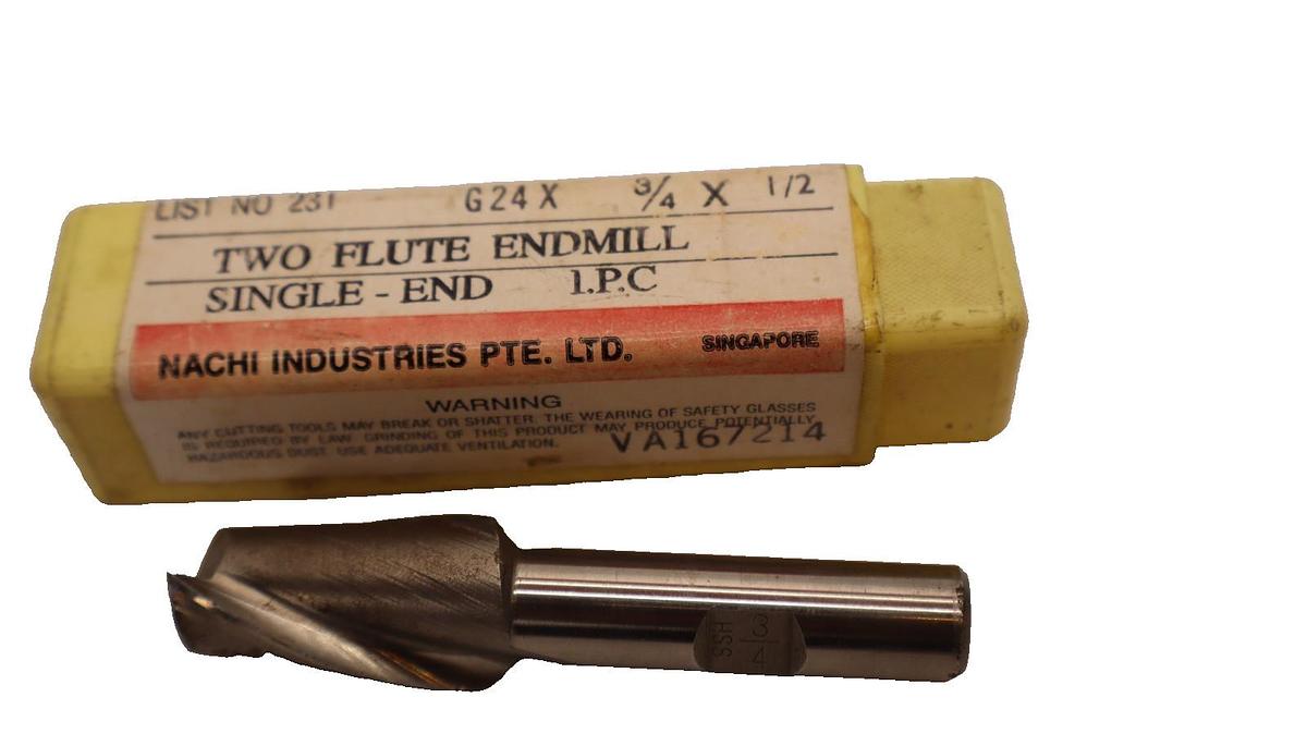 NACHI 231 G24 x 3/4" x 1/2" G24x3/4x1/2 Two Flute End Mill Single End (NEW)