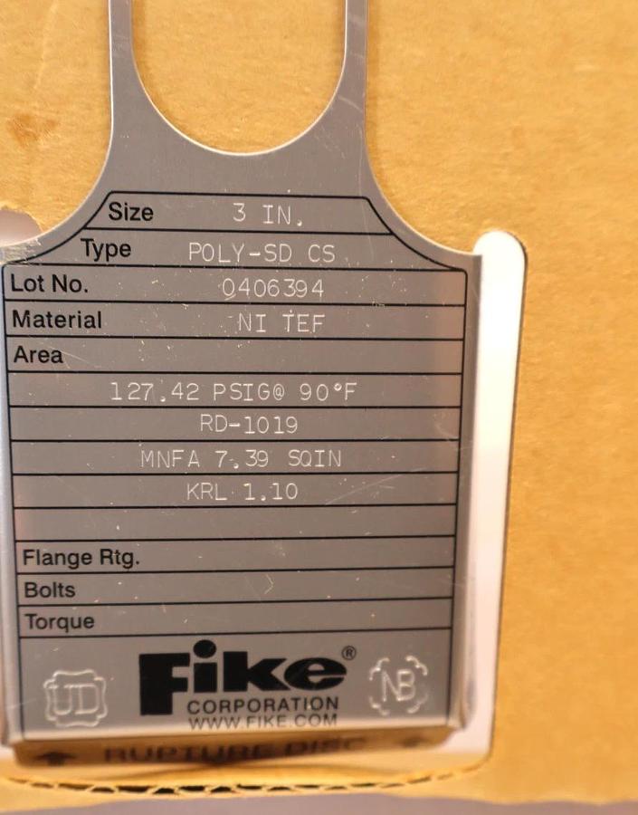 Fike Corporation Rupture Disc RD-1019 3" 127.42psi @ 90°F (New)