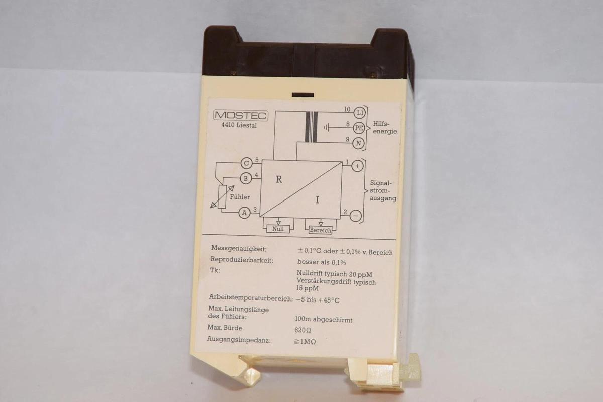 Used MOSTEC PT-100 0-400°C 4-20mA 230Vac Relay