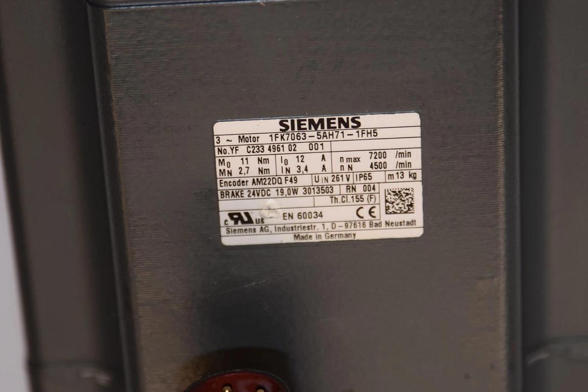 Used SIEMENS 1FK7063-5AH71-1FH5 Servo Motor Encoder AM22DQF49