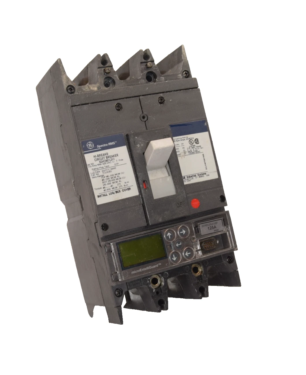 Used GE Spectra RMS Hi-Break Breaker 150A 150 Amp 600v 3p SGHC3601L3XX 125a plug
