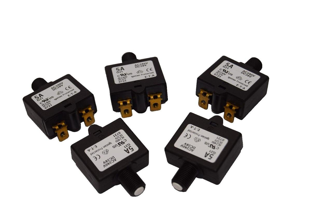 Lot 5  E-T-A ETA 1658-G21-00-S83-5A BREAKER  7-17sec 5A 5 Amp G21 1658 240v 28v