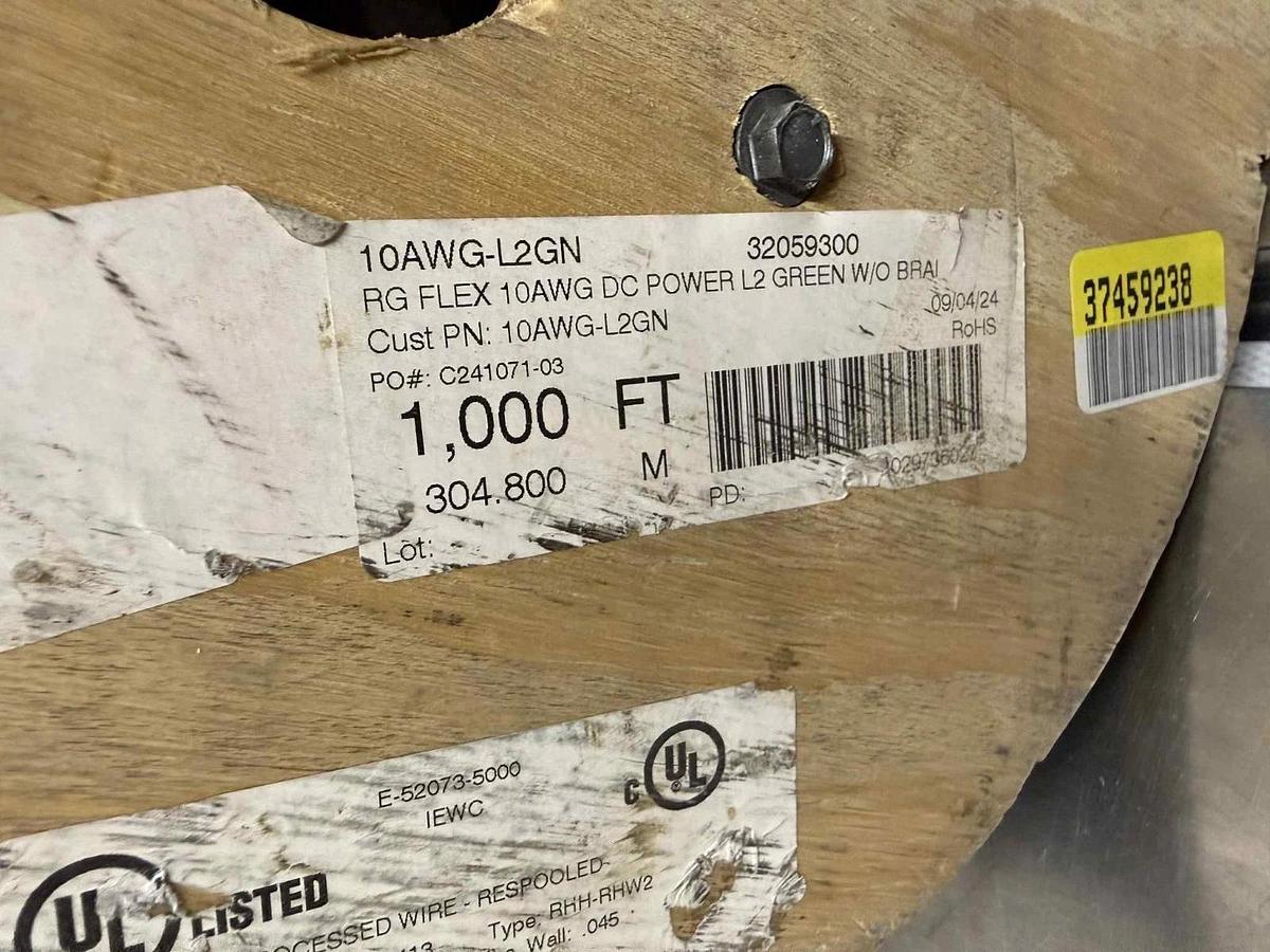 1000' RG Flex Wire 10 AWG DC Power L2 Green w/o Braid 10AWG-L2GN 3578 RHH-RHW2