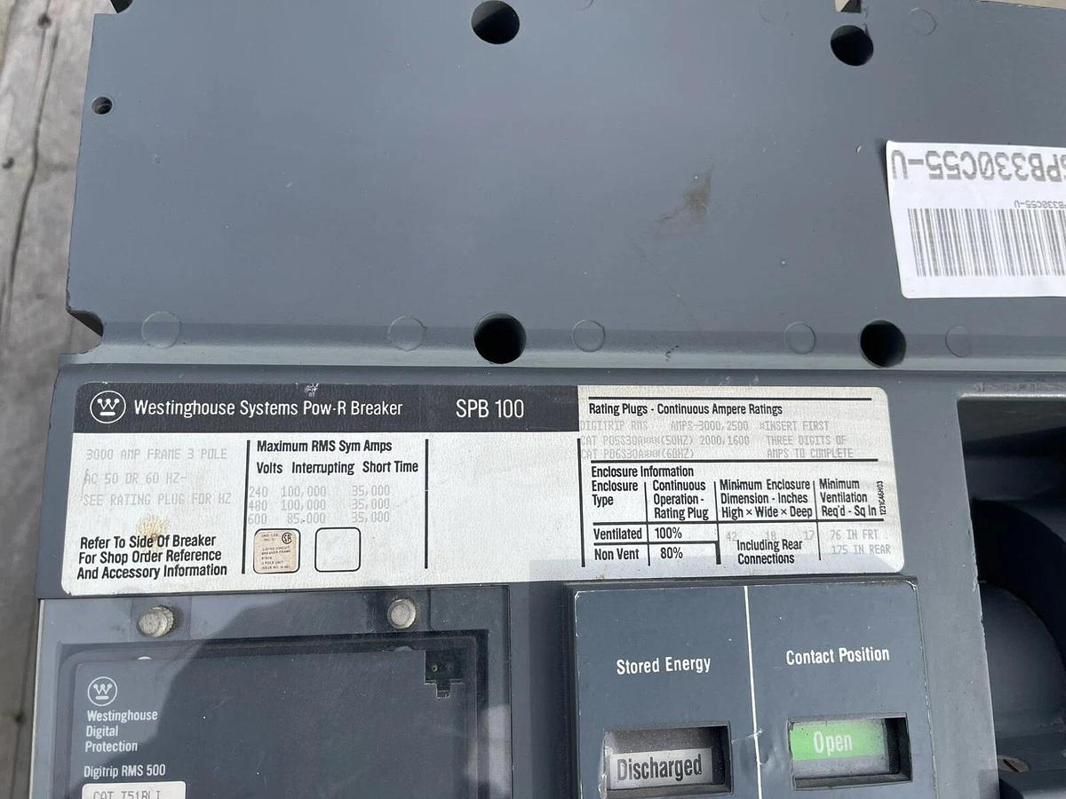 Westinghouse SPB100 3000A 3p 600V Pow-R-Way Breaker T51BLI, SPBR330F51, 3000 Amp