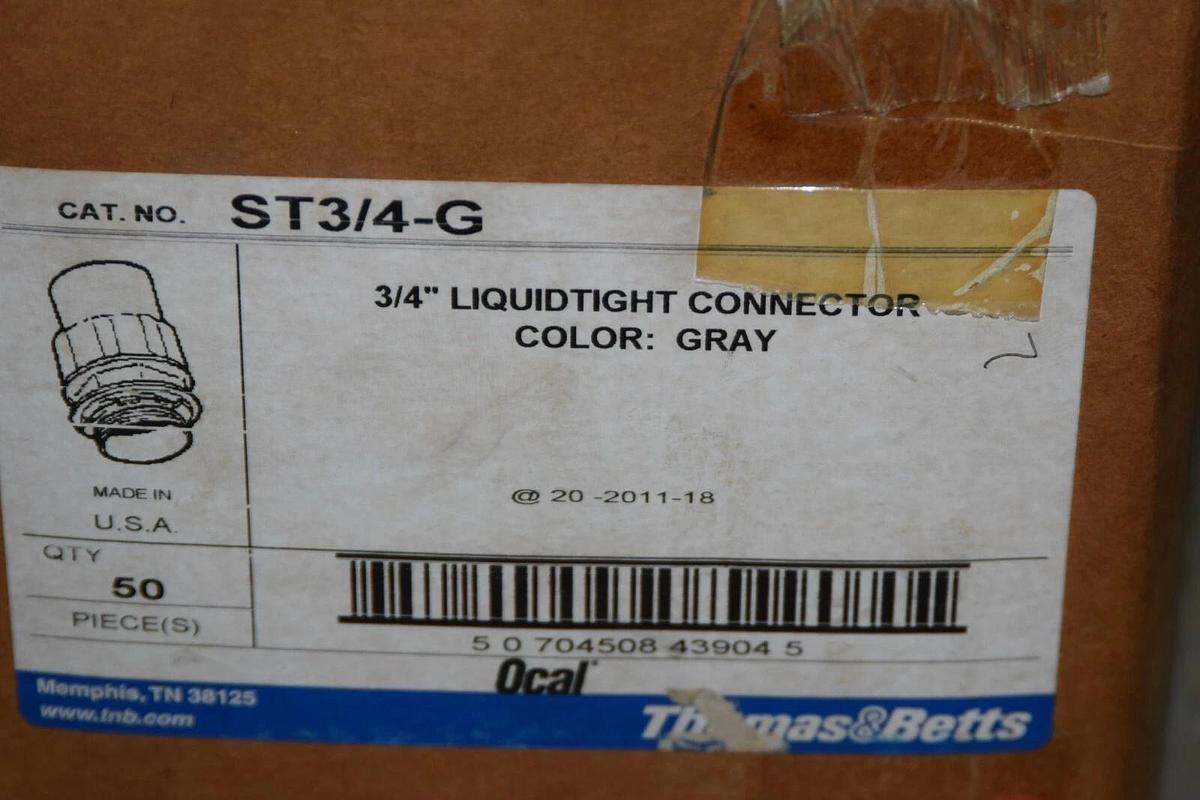 (NEW) THOMSAS & BETTS ST3/4-G 3/4" Liquid-Tight Gray Connector Conduit Fitting
