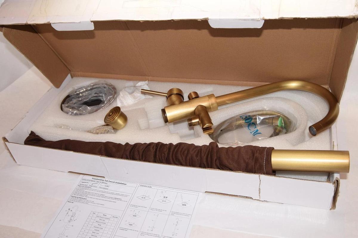 (NEW) LOVEDIMA X002IX1JC1 Antique Brass Freestanding Tub Faucet With Hand Shower