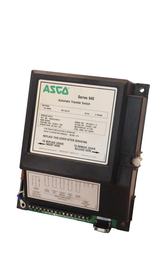 Used ASCO B940310491X 104A 480V 60Hz 3 Phase Series 940 Automatic Transfer Switch