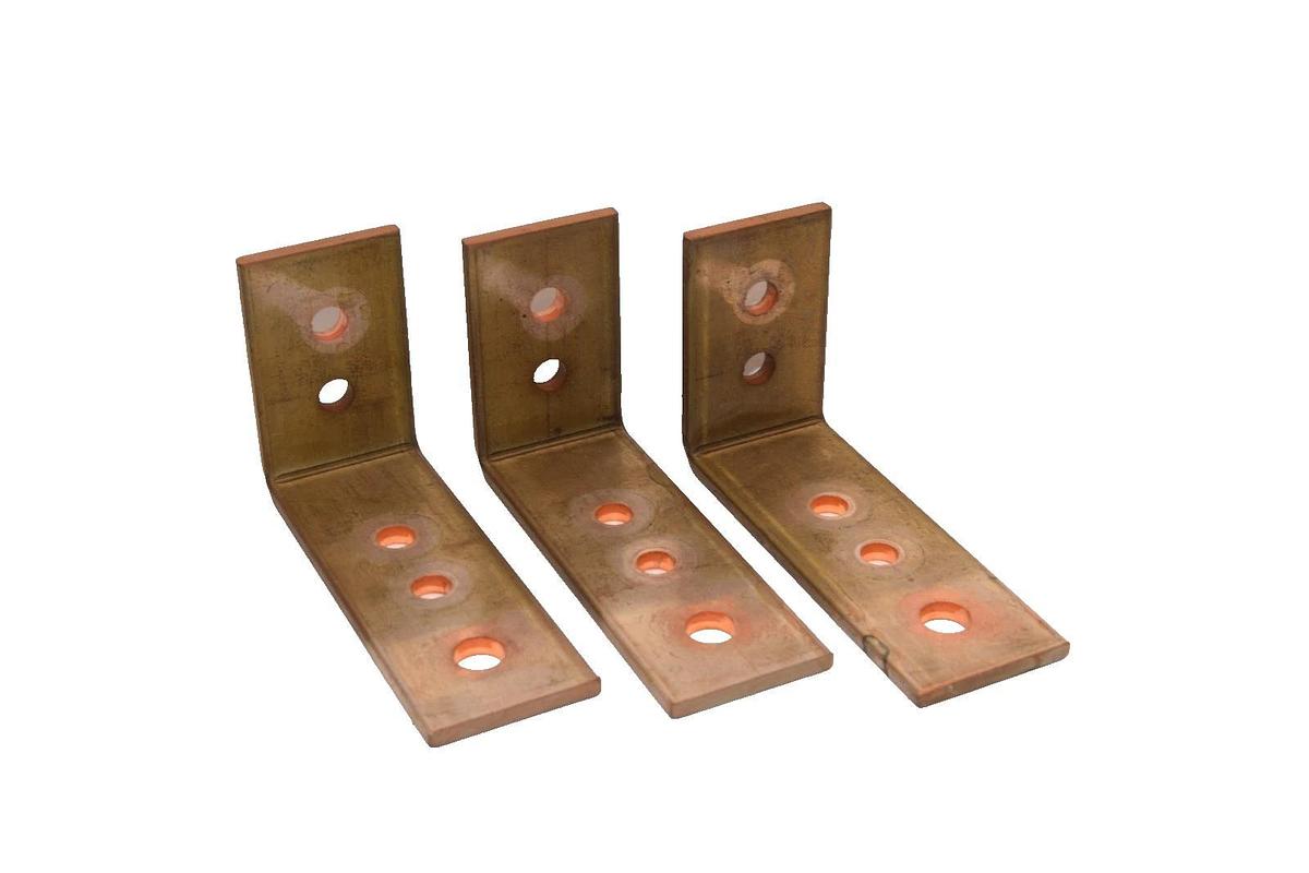 Used (Lot of 3) 5-1/2"x2"x3-1/4" 90 Deg. Solid Copper Buss Bar for Breaker/ Contactor