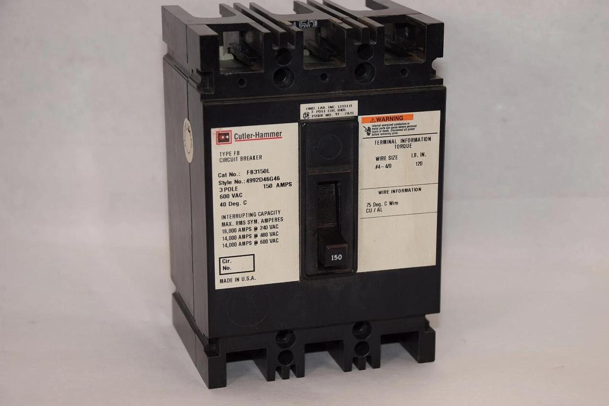 CUTLER HAMMER Circuit Breaker FB3150L 4992D46G46 3Pole 150A 150 Amp 600V 3p NEW