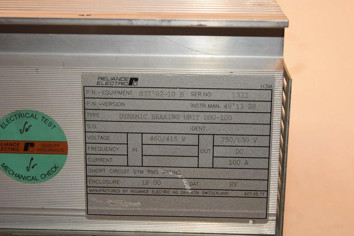 Used RELIANCE ELECTRIC DBU100 837.02.10B 837'02-10B 100A Dynamic Braking Unit