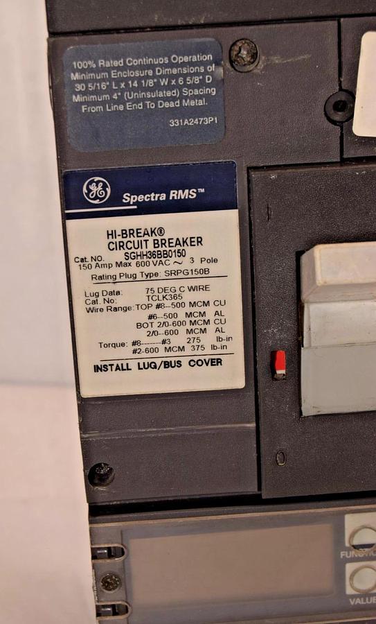 Used GE Spectra RMS Hi-Break Breaker 150A 150 Amp 600v 3p SGHH36BB0150 NO plug