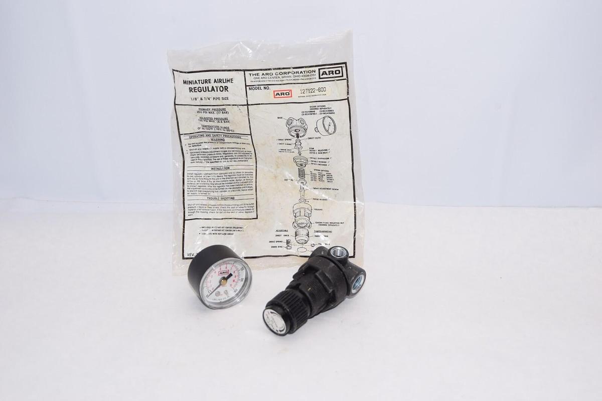 (NEW) ARO 127122-600 1/8" & 1/4" Pipe Size Miniature Airline Regulator