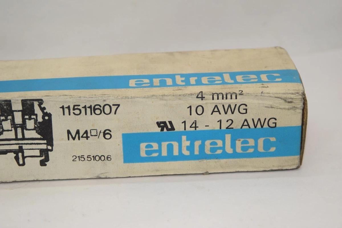 (NEW - Box of 50) ENTRELEC 11511607 4mm2 10awg 14-12awg Terminal Block