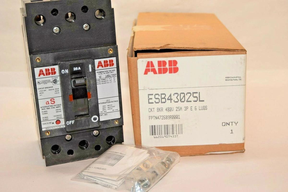 (NEW) ABB ESB43025L 25A  25 Amp A 480V 3P Circuit Breaker