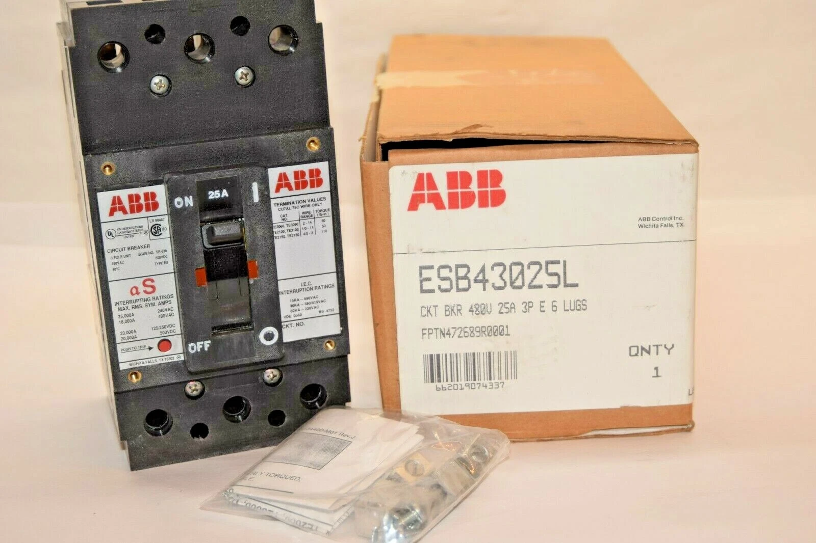 (NEW) ABB ESB43025L 25A 25 Amp A 480V 3P Circuit Breaker