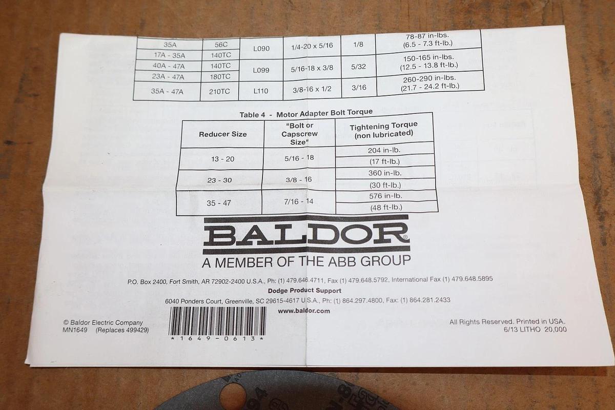 Dodge Baldor Gear Box Speed Reducer Tigear-2 20Q15R56 BT06150032 15:1 (New)