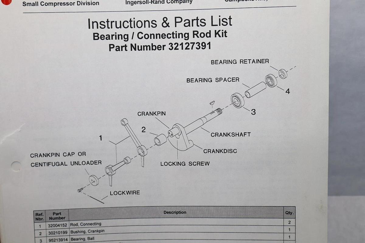 Ingersoll Rand OEM 32127391 Bearing Connector Connecting Rod Kit (NEW)