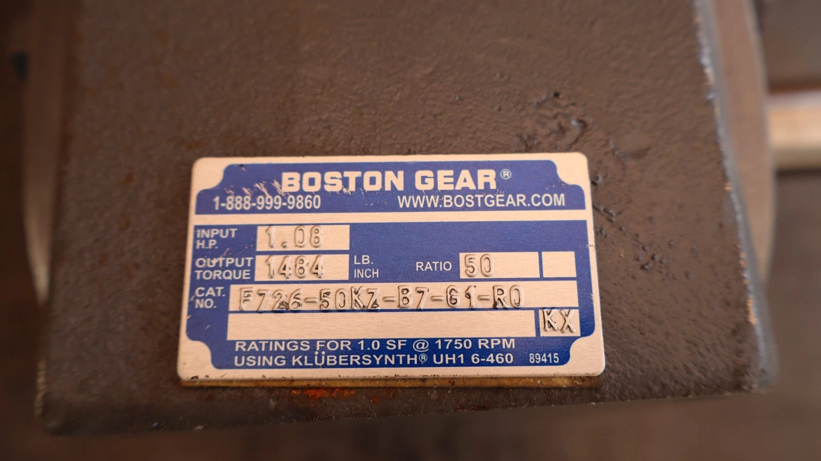 Boston Gear Speed Reducer F726-50KZ-B7-G1-R0 Ratio 50 1484 lb-in 1.08HP (New)