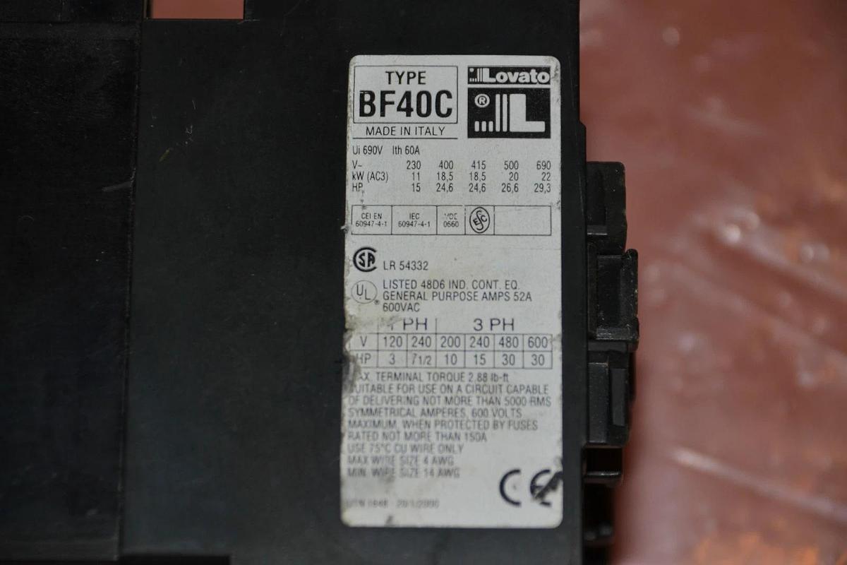 Used Lovato BF40C Contactor 690V 60A BF-40-C BF40C4 BF40 4.. 24V Coil