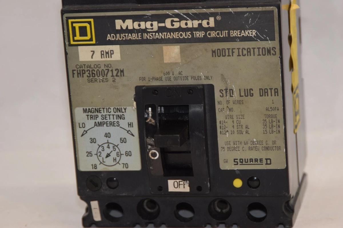 NEW SQUARE D FHP3600712M 7A 7 Amp 7 A 3P Magnetic Range 18-70A Circuit Breaker