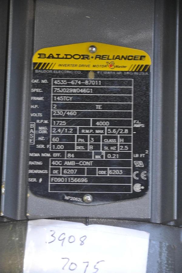 Used BALDOR RELIANCE INVERTER DRIVE MOTOR 4535-674-87011 2 HP STEARNS 76BK3150BQ