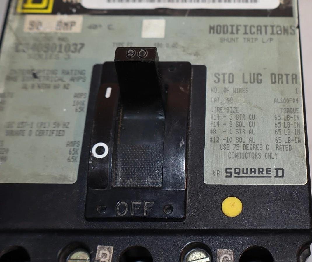 Used Square D 90A 90 Amp Circuit Breaker C340901037