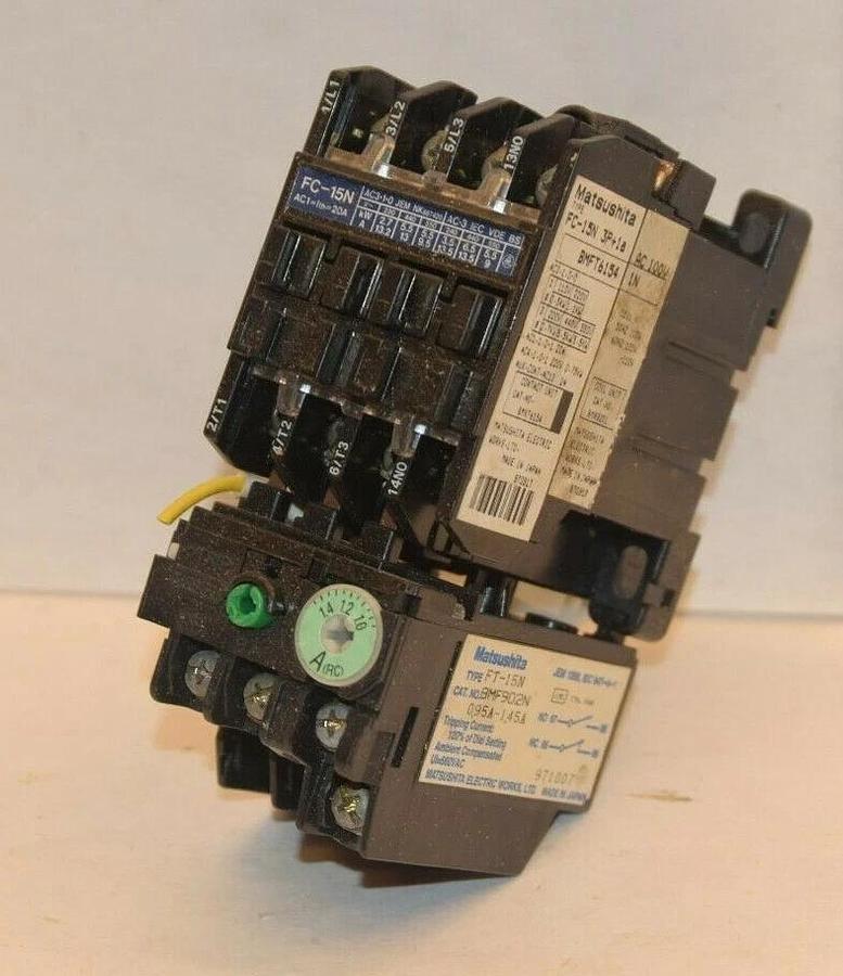 Used MATSUSHITA FC-15N STARTER W/ FT-15N RELAY 0.95A-1.45A 100-110V AC 50/60Hz COIL