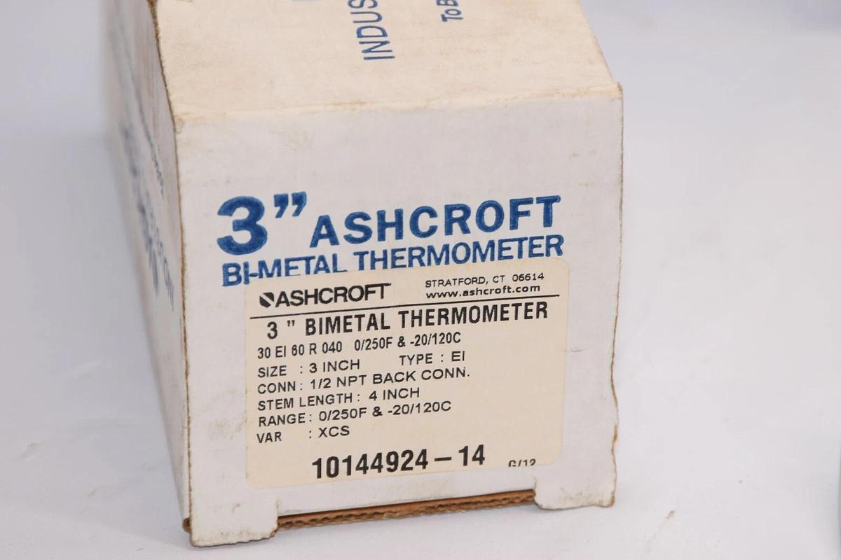ASHCROFT 10144924-14 30EI60R040 0/250F -20/120C 4" Stem 3" Bimetal Thermometer