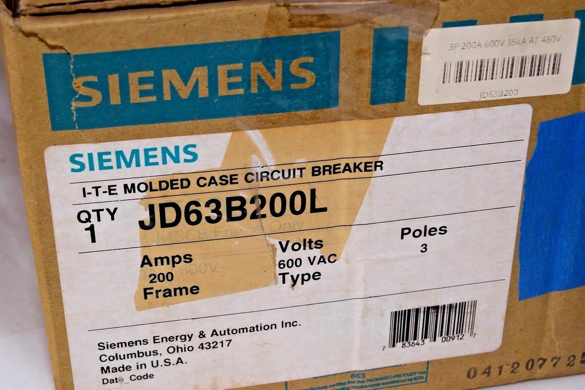 Siemens Sentron ITE Breaker 200a JD63B200L 200 Amp JD63F400 JD6-A 3p NEW