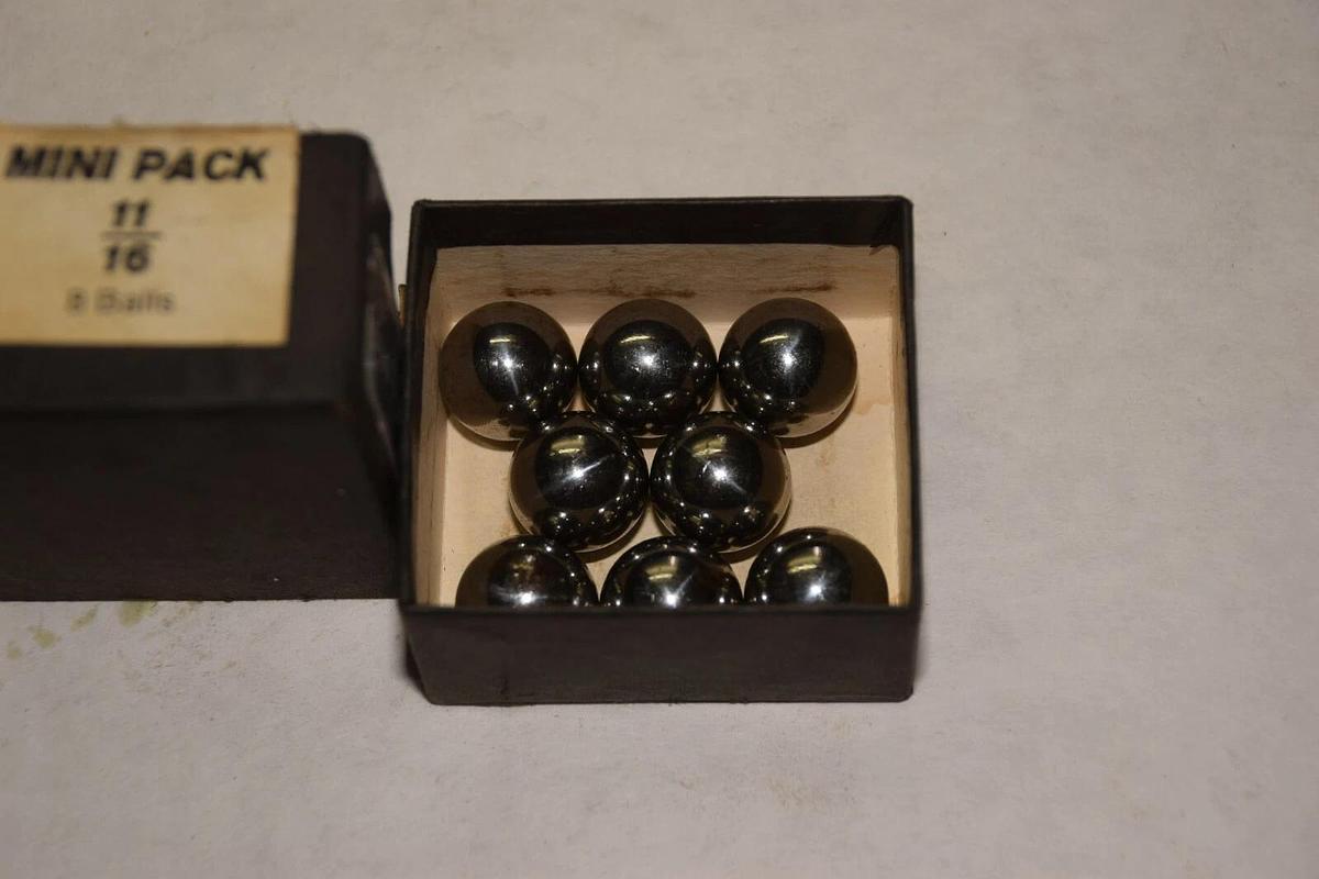 (BOX OF 8) BEARINGS INC. 11/16 MINI PACK CHROME STEEL BALLS NEW