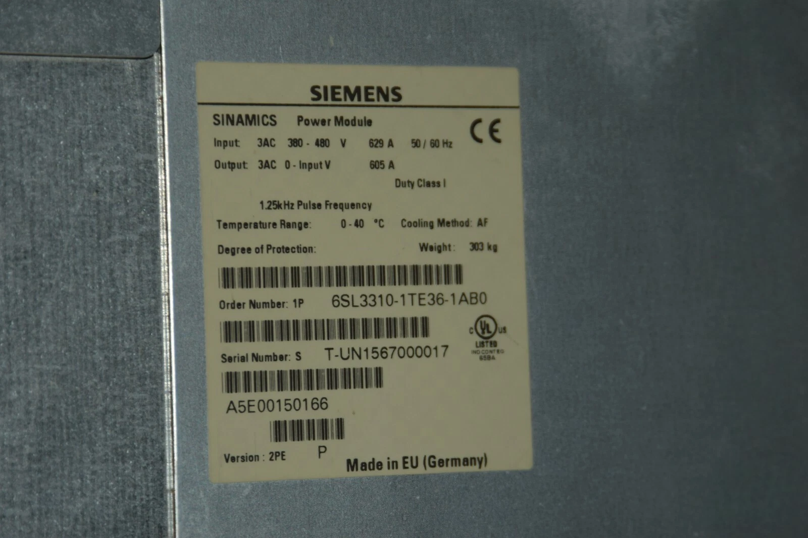 Used SIEMENS 6SL3710-1GE35-1CA0 500 HP G150-C AC Drive 380-480V 6SL3710 1GE35 1CA0